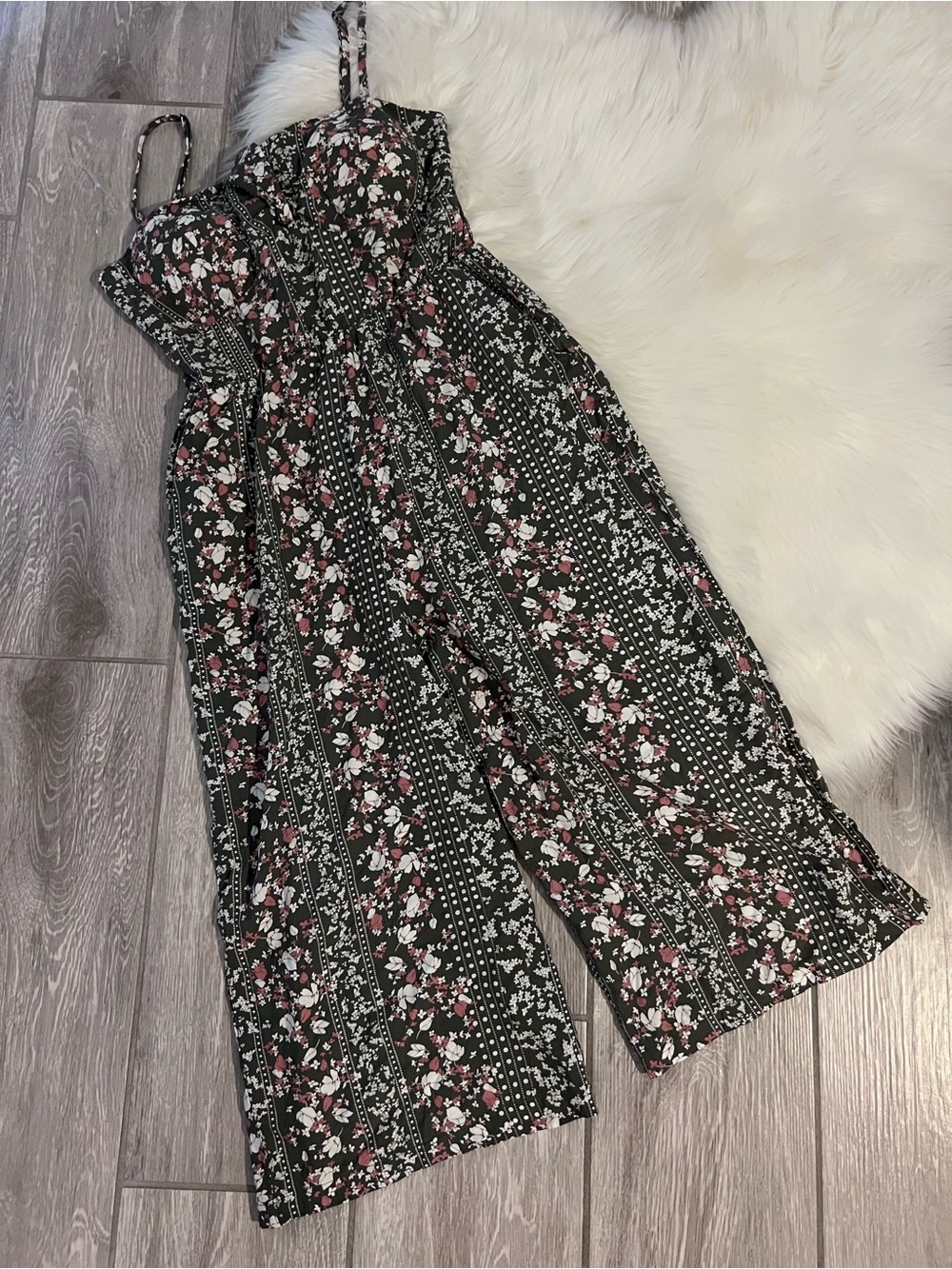 AUW Floral Wide-Leg Jumpsuit with Pink & White Accents